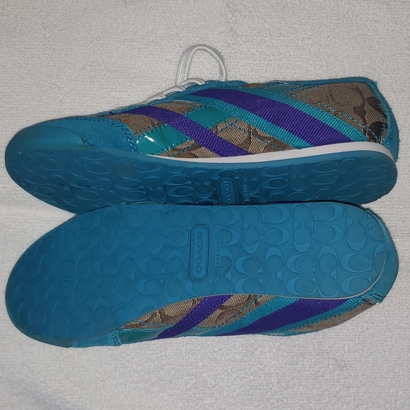 Coach Yolanda Lace Up Sneaker Shoes Teal Brown Purple Size 7M - Picture 3 of 6